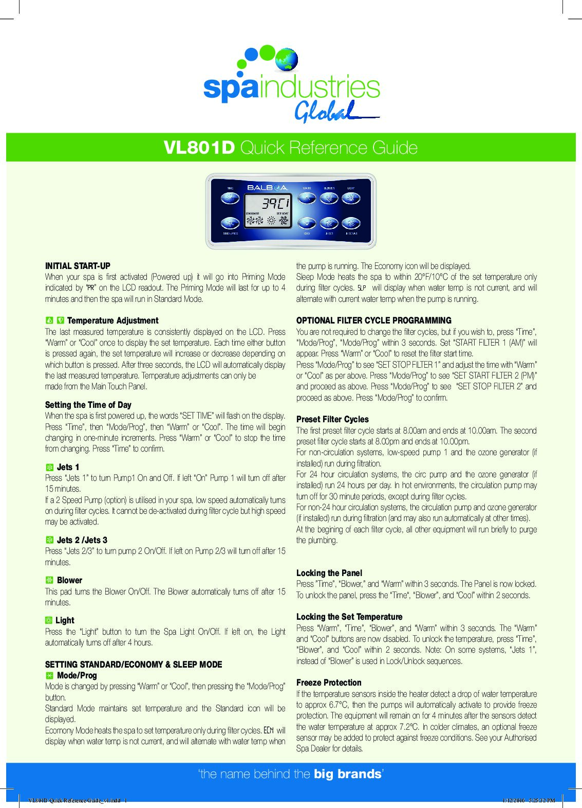 VL801D Quick Reference Guide FA