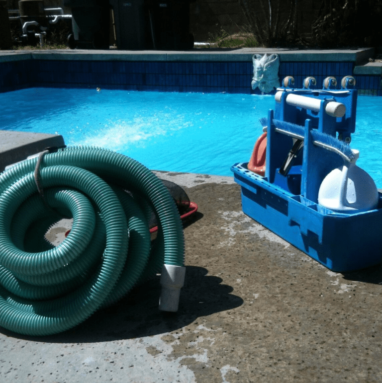 Spa and pool cleaning equipment, sat poolside for a valet.